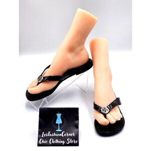 Tory Burch Women's Black Patent Leather Thora Thong Logo Sandal Size 8 2646